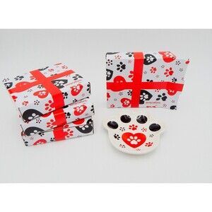 Temptations Pawfetti Spoon Rest Tidbit Dish Dog Paw Print Shape Set/4 Boxes